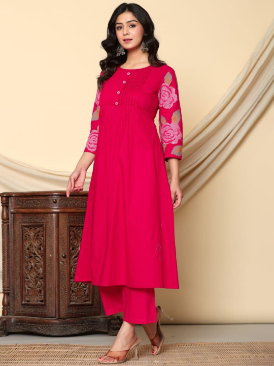Autumn Lane Embroidered Thread Kurta With Palazzos - Image 3