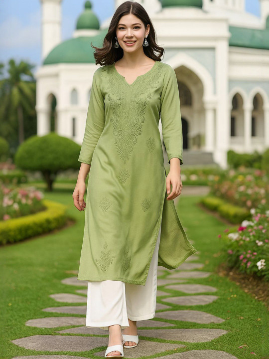 Women Floral Embroidered Chikankari Kurta - Image 6