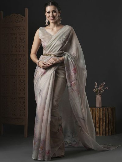 Floral Zari Organza Saree