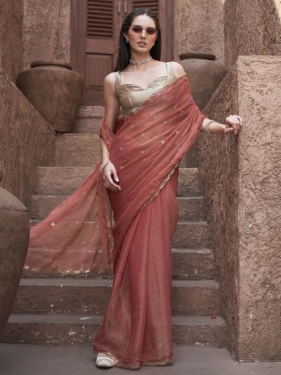 Mirror Work Poly Chiffon Saree