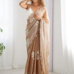 Embellished Floral Sequinned Organza Saree