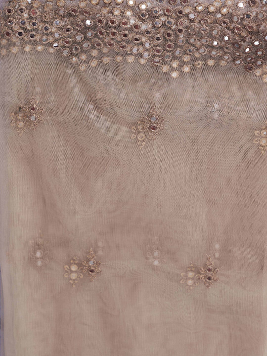 Floral Embroidered V-Neck Mirror Work Straight Kurta with Trousers & Dupatta - Image 6