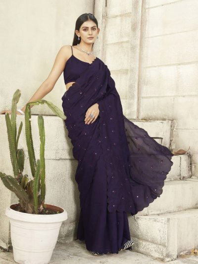 Embroidered Mirror Work Saree