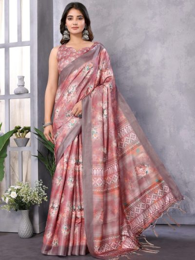 Floral Printed Cotton Silk Bhagalpuri Saree