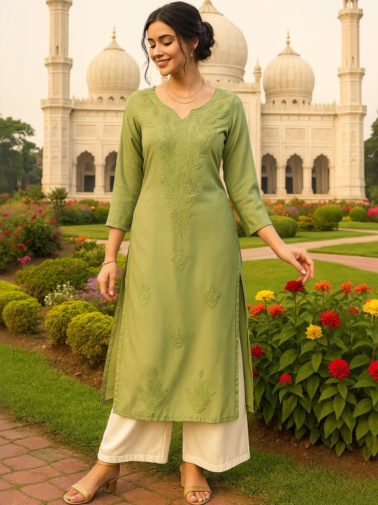 Women Floral Embroidered Chikankari Kurta - Image 5