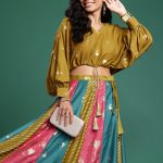 Sangria Foil Printed V-Neck Dolman Sleeves Ready to Wear Lehenga Choli