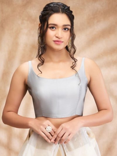 SALWAR STUDIO Taffeta Solid Sleeveless Saree Blouse