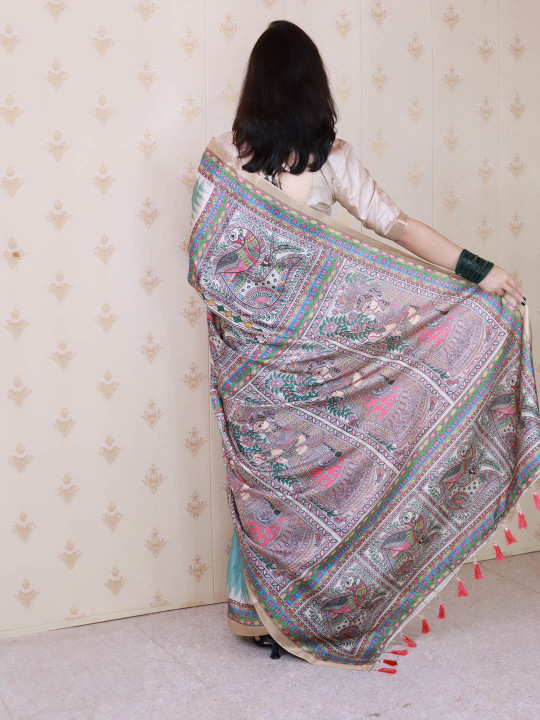 ELITE WEAVES Kalamkari Printed Zari Tussar Saree - Image 6